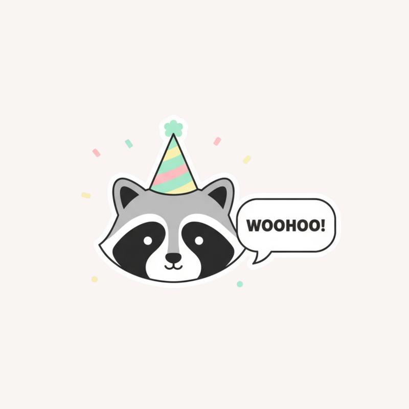 Happy Birthday Raccoon - Simple Head With Party Noise Sticker - Raccsy
