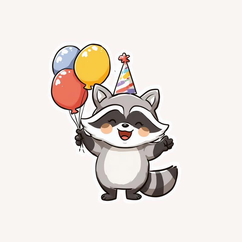 Happy Birthday Raccoon With Balloon Sticker - Raccsy