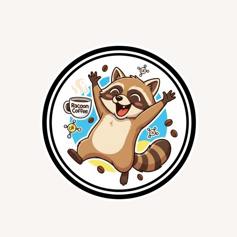 Happy Jumpy Raccoon Coffee Sticker - Raccsy