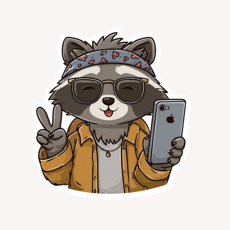 Hipster Raccoon Dog Selfie Sticker - Raccsy