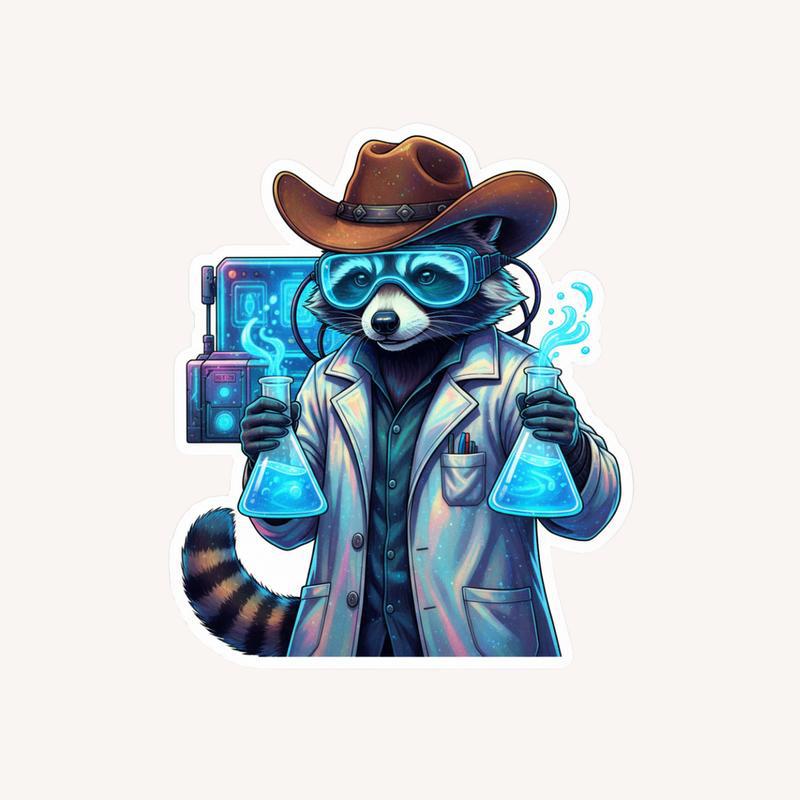 Holo Cowboy Raccoon Scientist Sticker - Raccsy