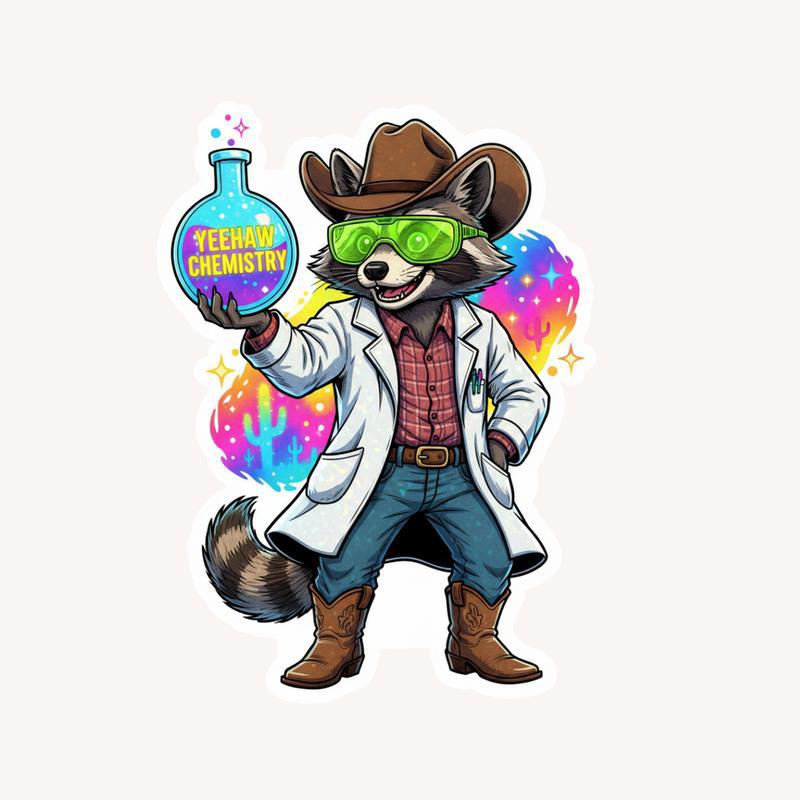 Holo Meme Cowboy Raccoon Scientist Sticker - Raccsy