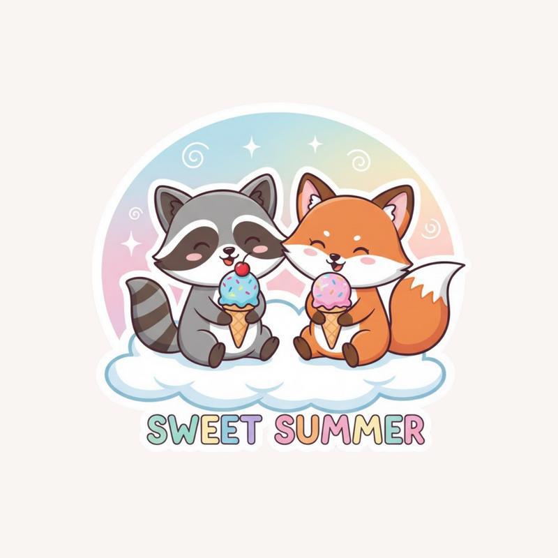 Ice Cream Raccoon Fox Sticker - Raccsy