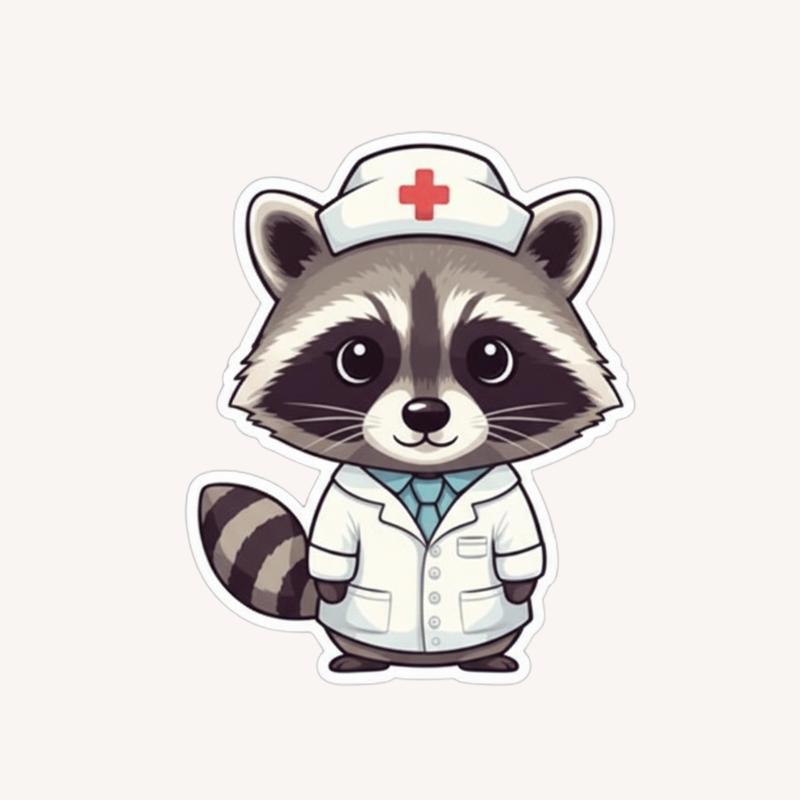 Kawaii Chibi Nurse Raccoon Sticker - Raccsy