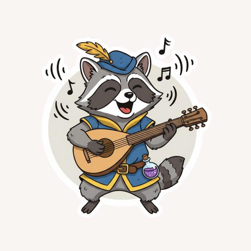 Kawaii Raccoon DnD Bard Sticker - Raccsy