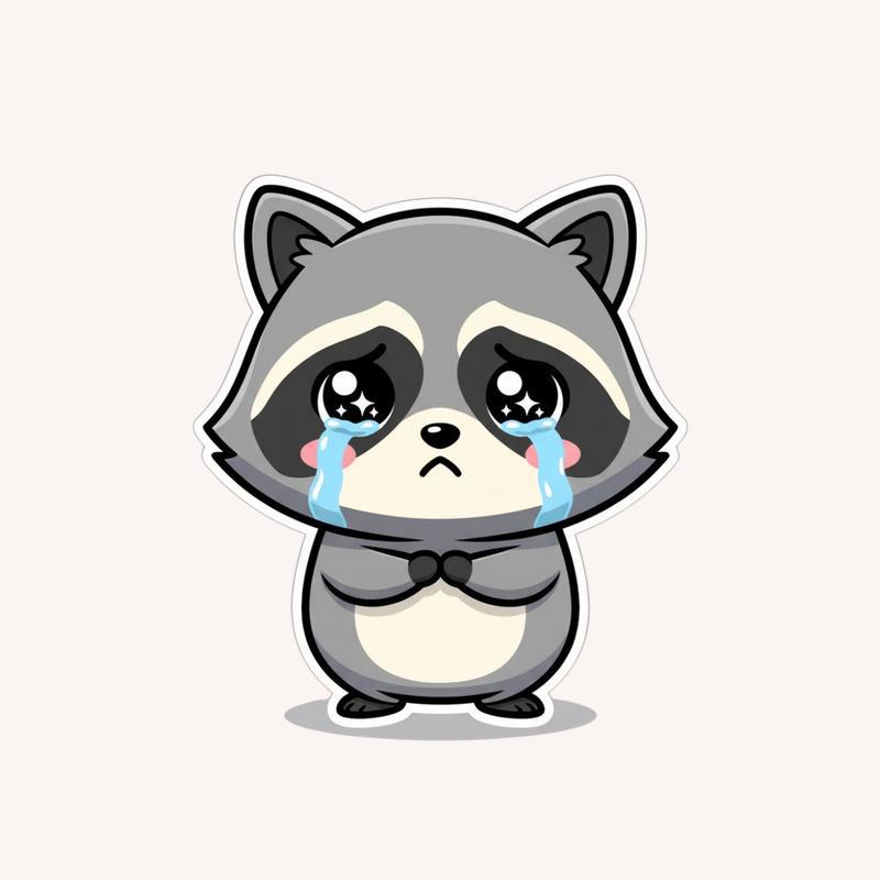 Crying Raccoon Kawaii Raccoon, Sad Face Crying Adorable Tears Sticker - Raccsy UK