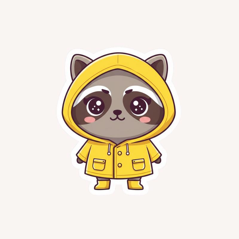 Kawaii Raccoon, Wearing Raincoat And Boots Adorable Sticker - Raccsy