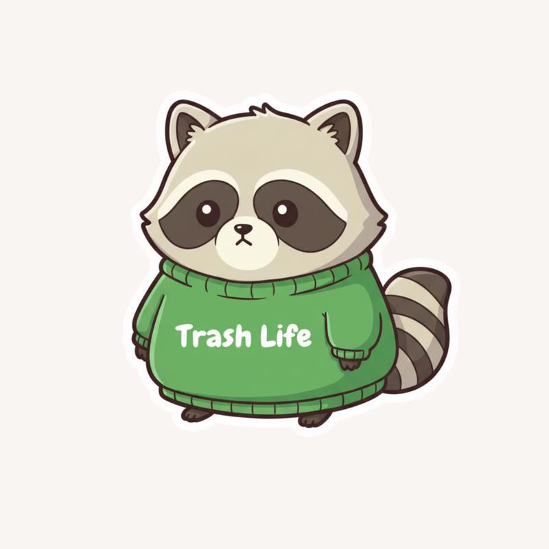 Kawaii Raccoon With Blue Sweatshirt Sticker - Raccsy