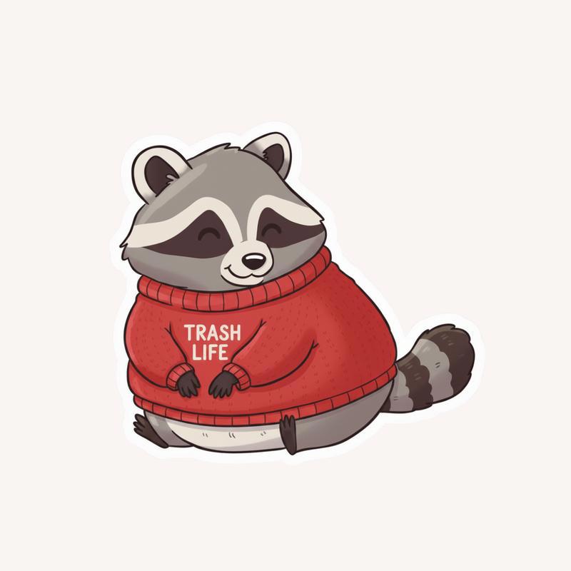 Kawaii Raccoon With Red Sweatshirt Sticker Kawaii Raccoon With Red Sweatshirt Sticker