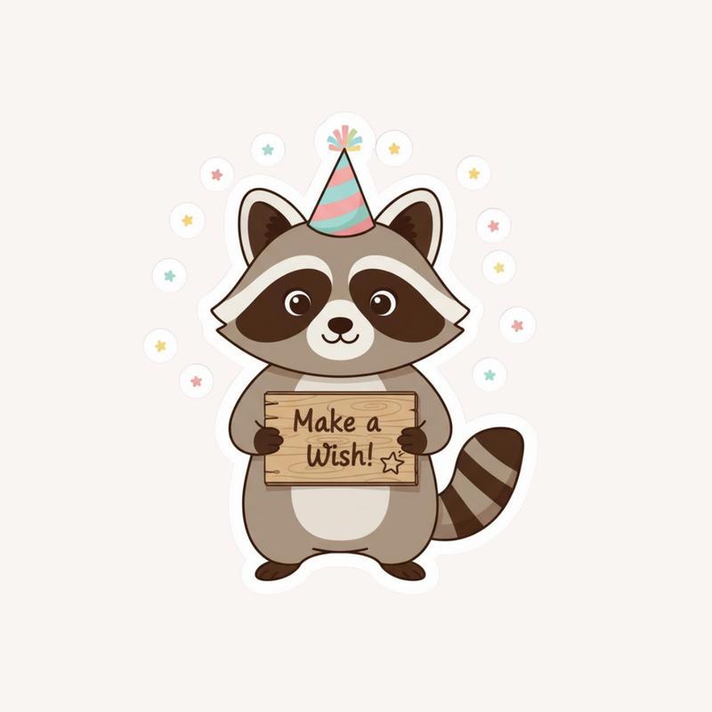 Make A Wish, Happy Birthday Raccoon Sticker - Raccsy