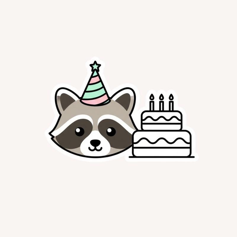 Minimalist Cake, Happy Birthday Raccoon Sticker - Raccsy