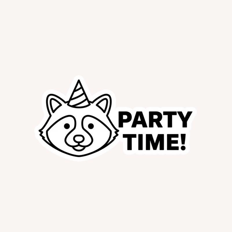 Party Time, Happy Birthday Raccoon Sticker - Raccsy