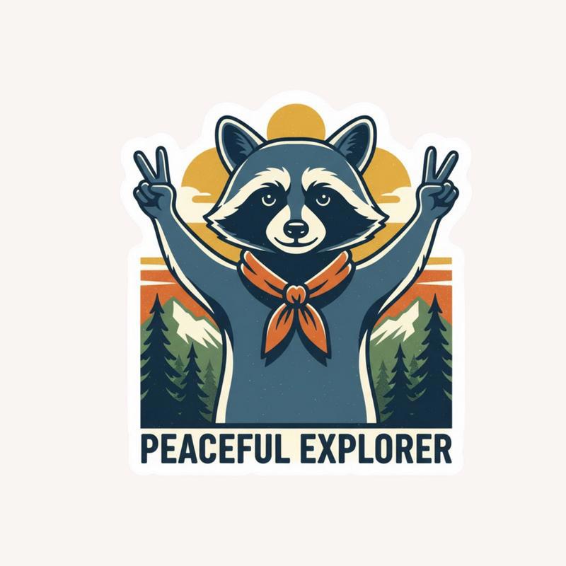 Peaceful Explorer - Raccoon Peace Sign Sticker - Raccsy