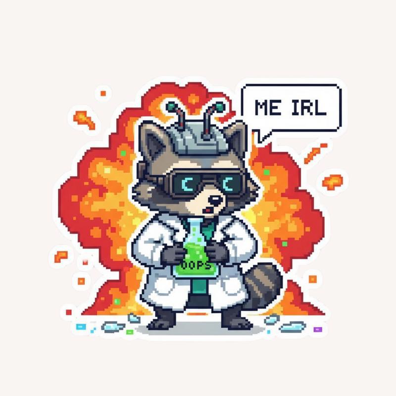 Pixel Raccoon Scientist Chaos Meme Sticker - Raccsy