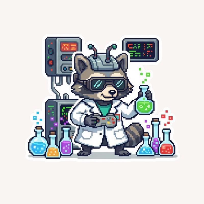 Pixel Raccoon Scientist Gamer Mode Sticker - Raccsy