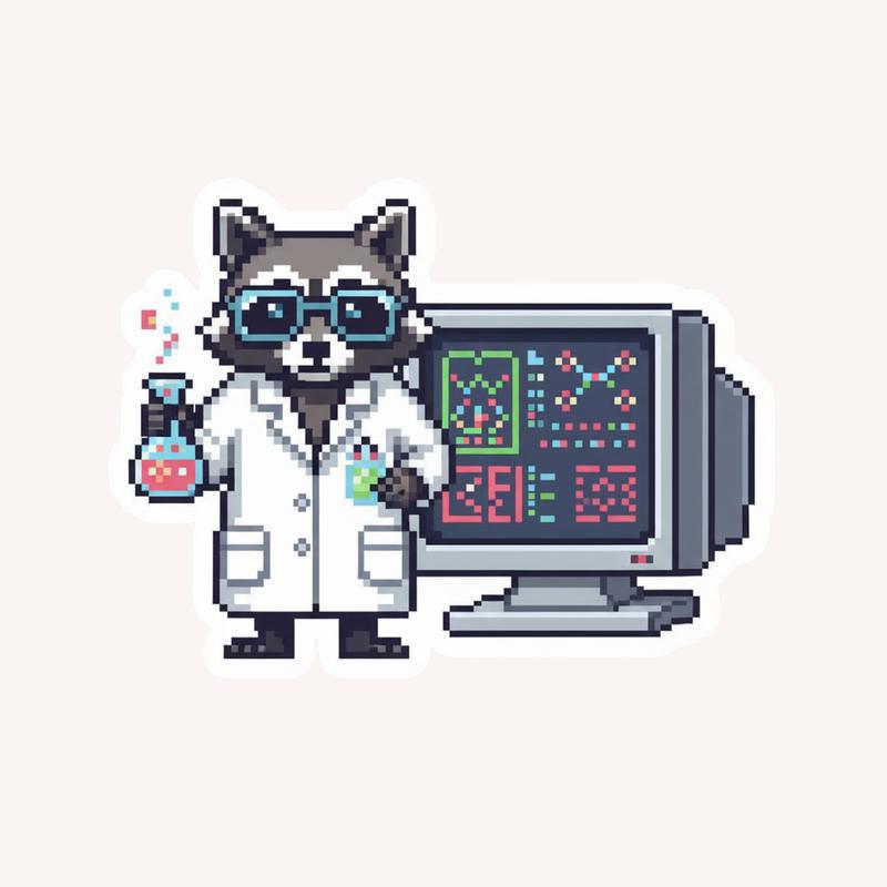 Pixel Retro Raccoon Scientist Sticker - Raccsy