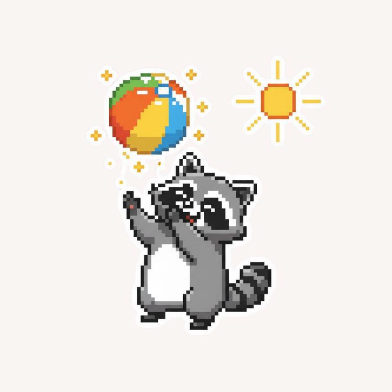 Pixelated Raccoon Beach Ball Sticker - Raccsy