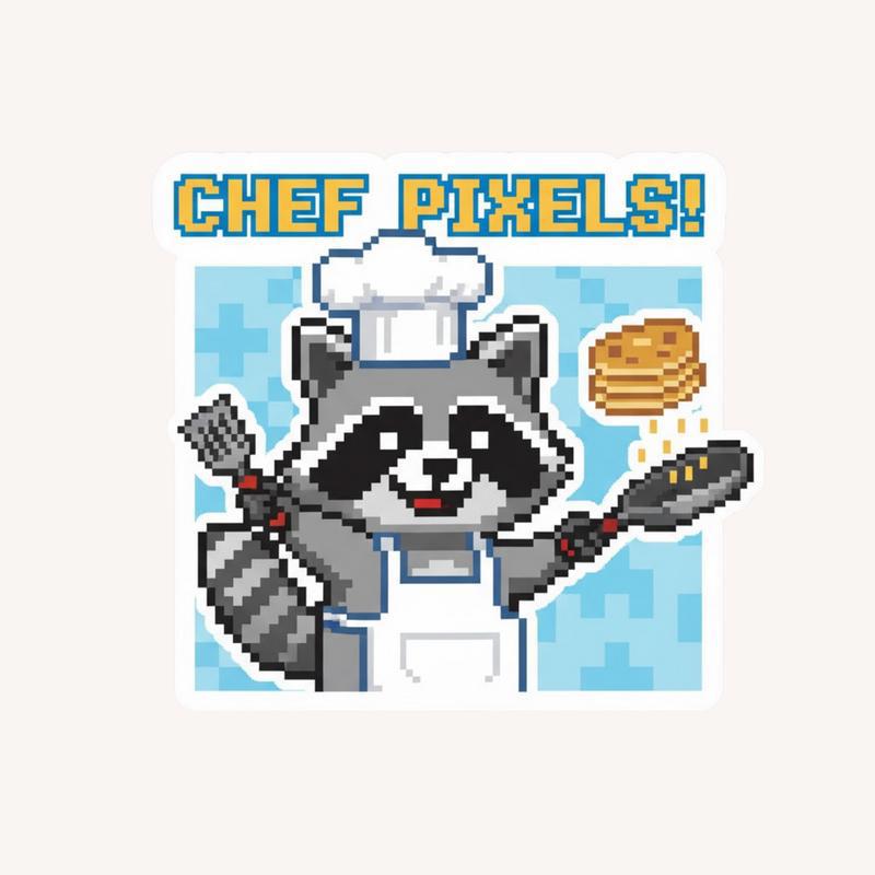 Pixelated Raccoon Chef Sticker - Raccsy