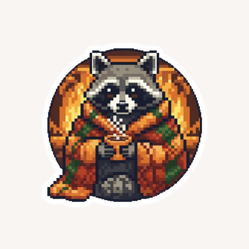 Pixelated Raccoon Cozy Blanket Sticker - Raccsy