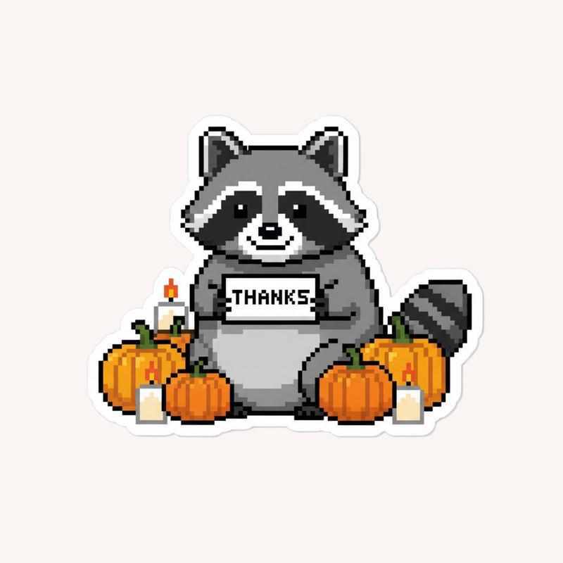 Pixelated Raccoon Giving Thanks Sticker - Raccsy