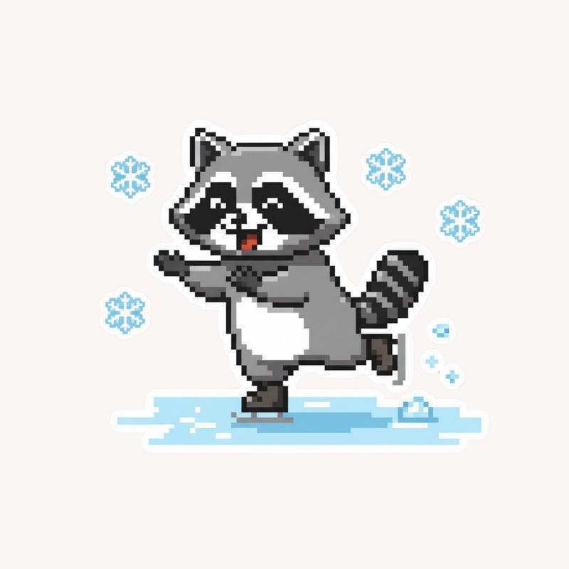 Pixelated Raccoon Ice Skating Sticker - Raccsy