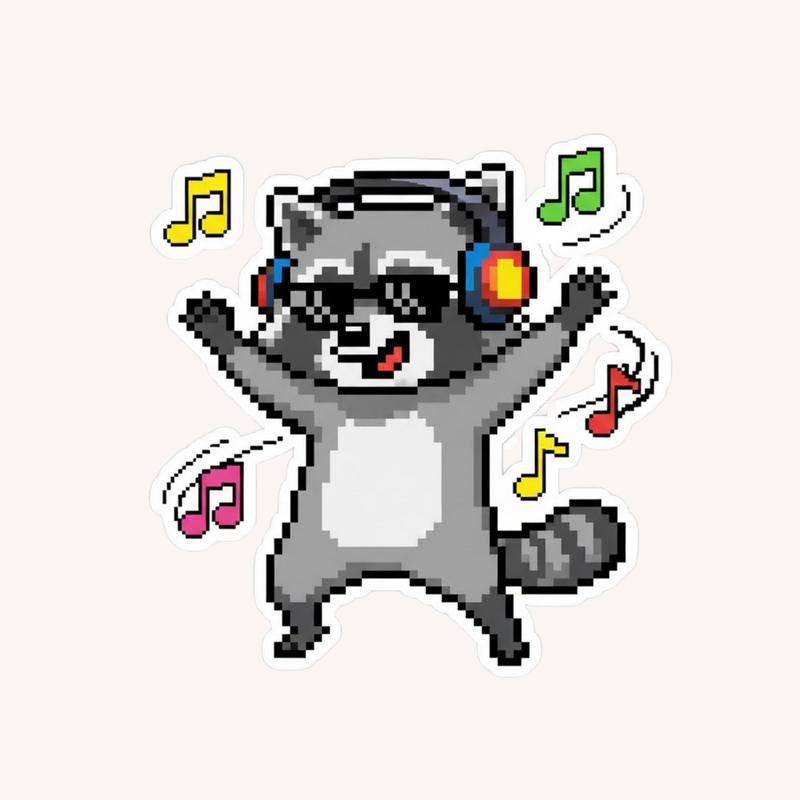 Pixelated Raccoon With Headphones Sticker - Raccsy