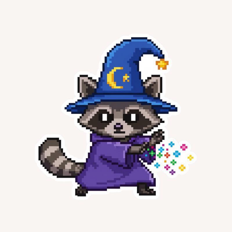 Pixelated Raccoon Wizard Sticker - Raccsy