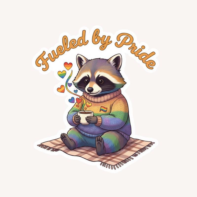 Pride Raccoon Coffee Time Sticker - Raccsy