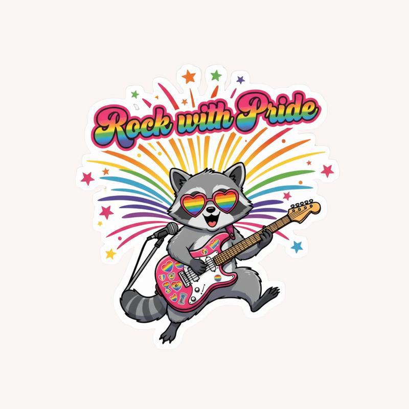 Pride Raccoon Rock Star Sticker - Raccsy