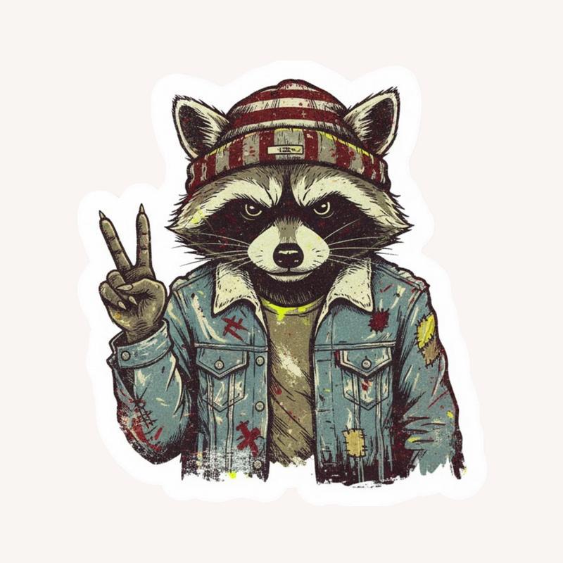Professional Vintage Raccoon Peace Sign Sticker - Raccsy
