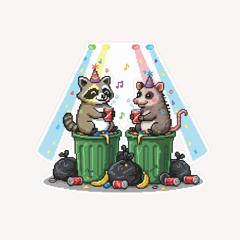 Raccoon And Possum Dumpster Party Sticker - Raccsy