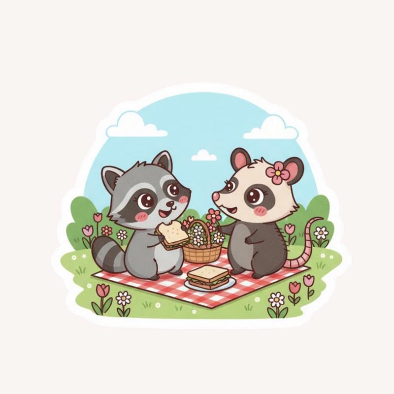 Raccoon And Possum Spring Picnic Sticker - Raccsy