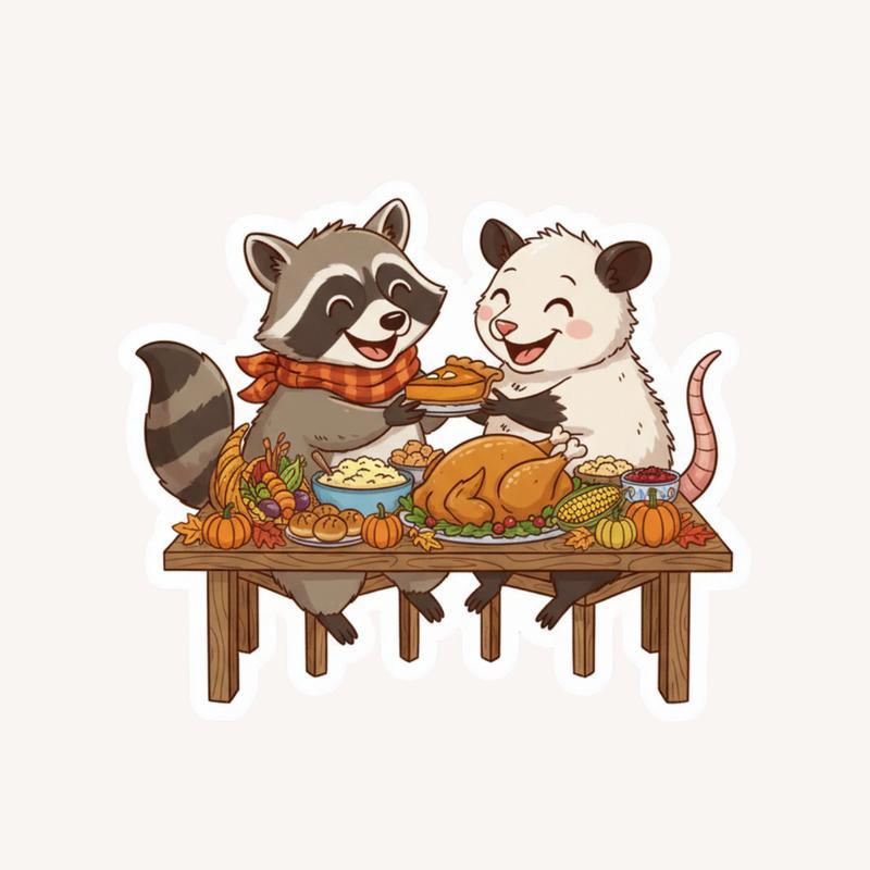 Raccoon And Possum Thanksgiving Feast Sticker - Raccsy