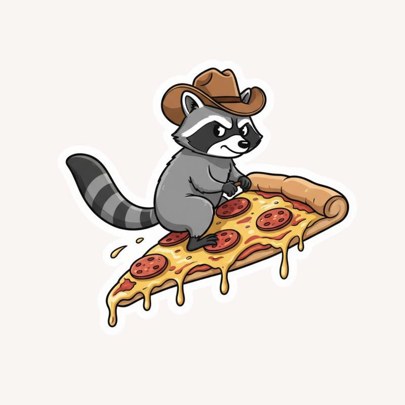 Raccoon Cowboy Pizza Ride Sticker - Raccsy