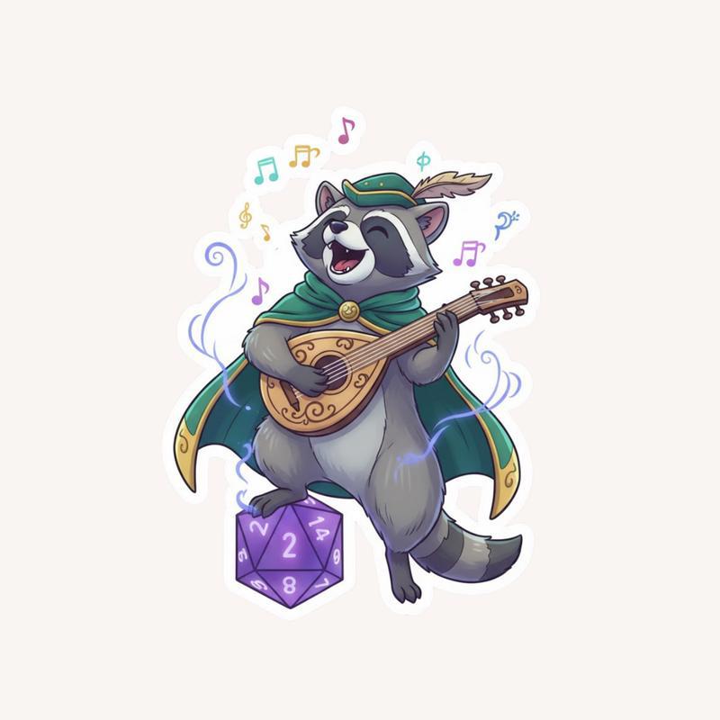 Raccoon DnD Bard Sticker - Raccsy