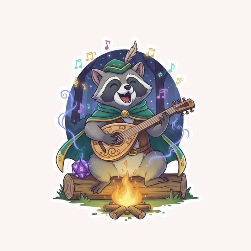 Raccoon DnD Bard Performance Sticker - Raccsy