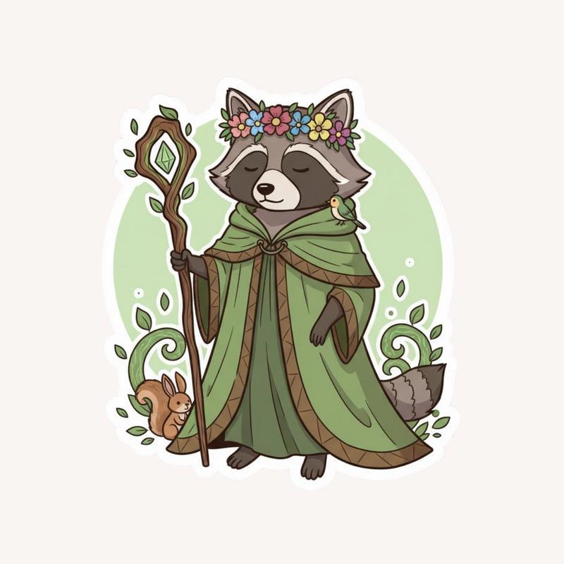 Raccoon DnD Druid Sticker - Raccsy