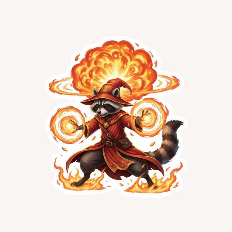 Raccoon DnD Fire Mage Sticker - Raccsy