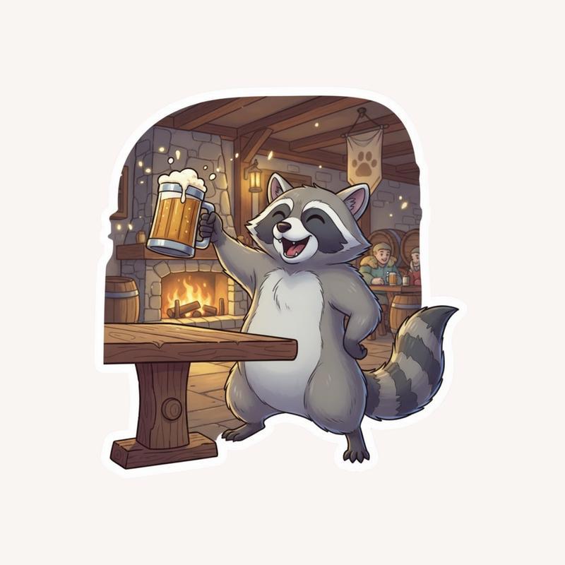 Raccoon DnD Tavern Night Sticker - Raccsy