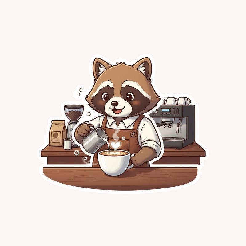 Raccoon Dog Barista Sticker - Raccsy