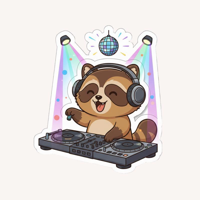 Raccoon Dog DJ Party Sticker - Raccsy