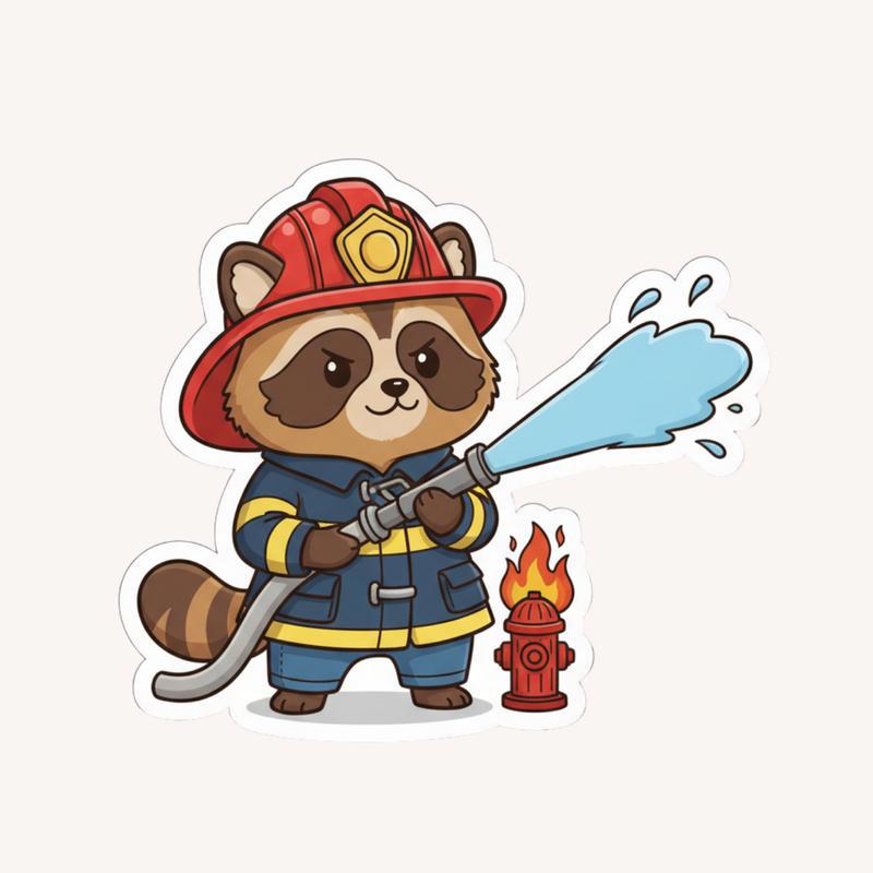 Raccoon Dog Firefighter Sticker - Raccsy