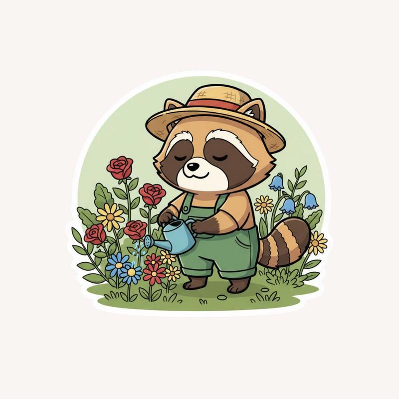 Raccoon Dog Gardener Sticker - Raccsy