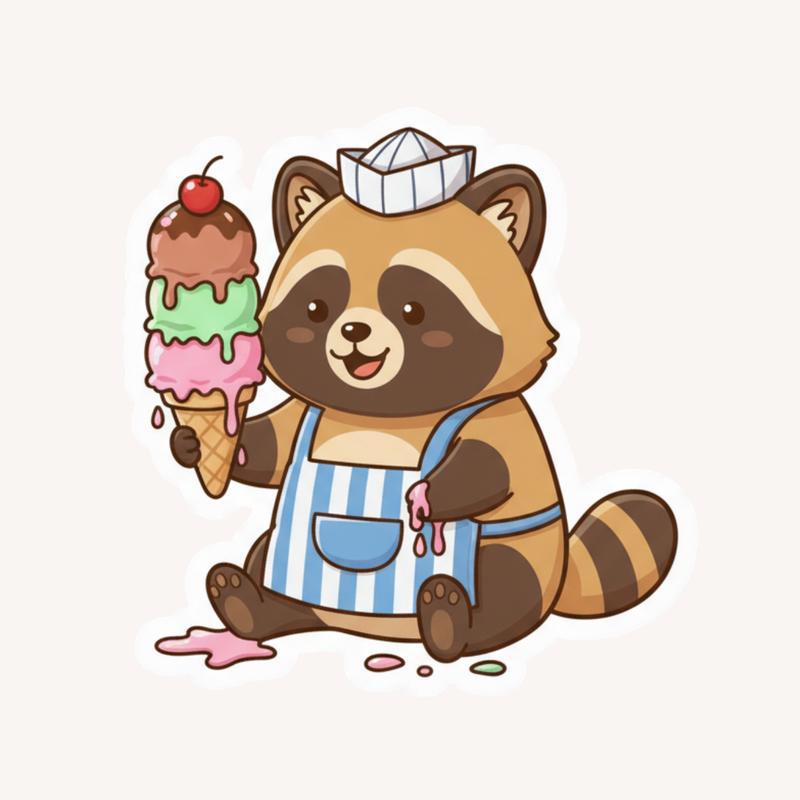 Raccoon Dog Ice Cream Seller Sticker - Raccsy