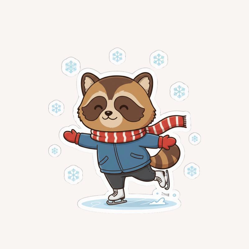 Raccoon Dog Ice Skater Sticker - Raccsy