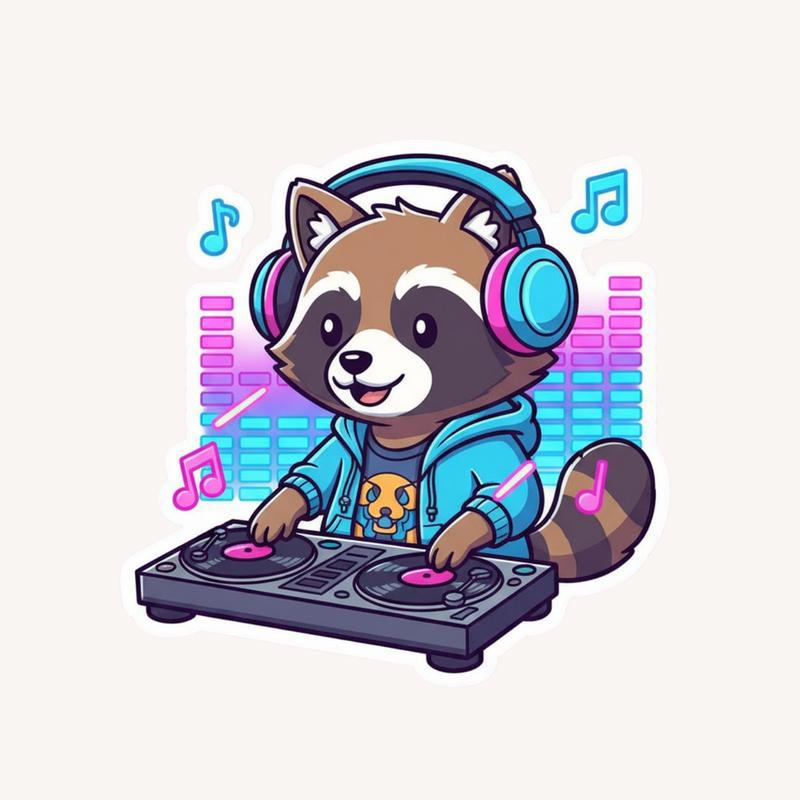 Raccoon Dog Music DJ Sticker - Raccsy