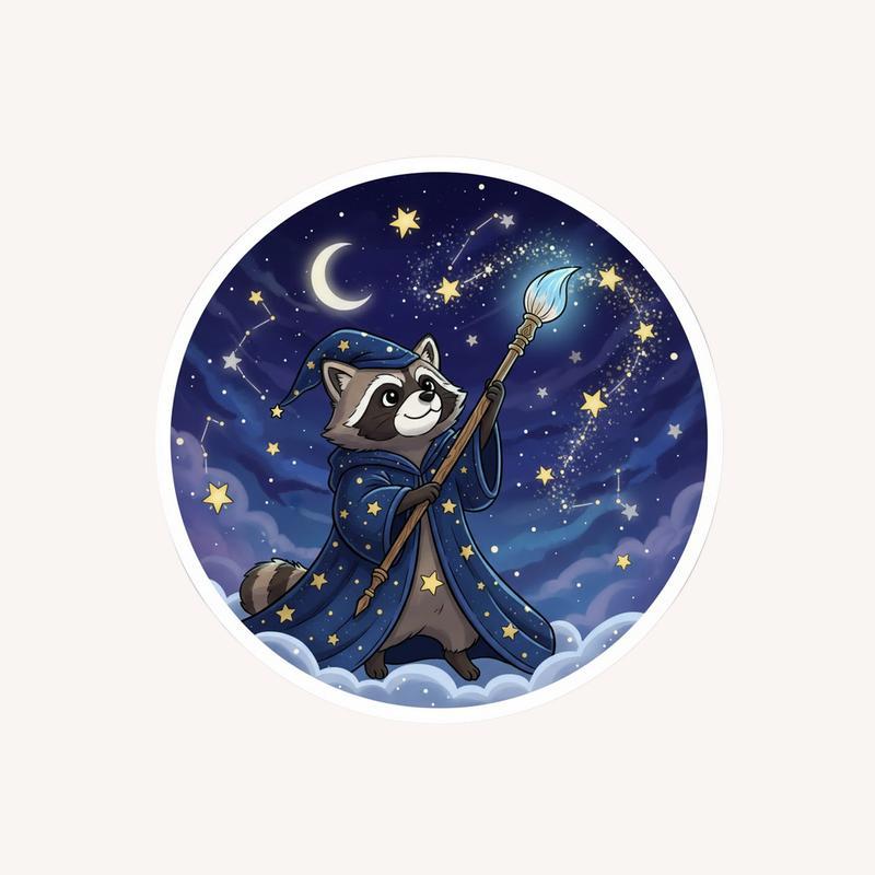 Raccoon Dog Painter Of Stars Sticker - Raccsy