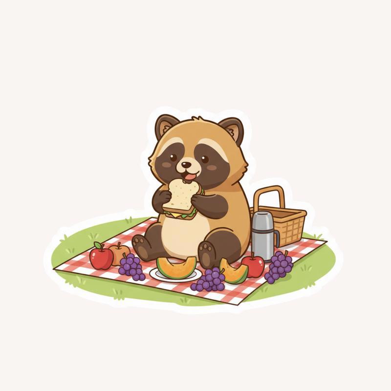 Raccoon Dog Picnic Sticker - Raccsy