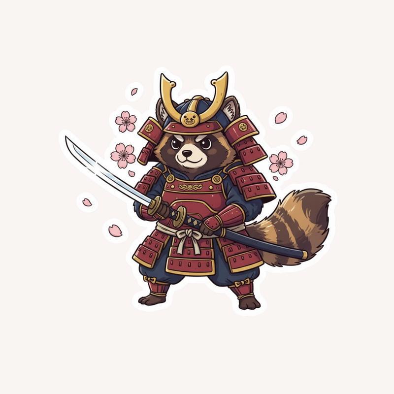 Raccoon Dog Samurai Sticker - Raccsy