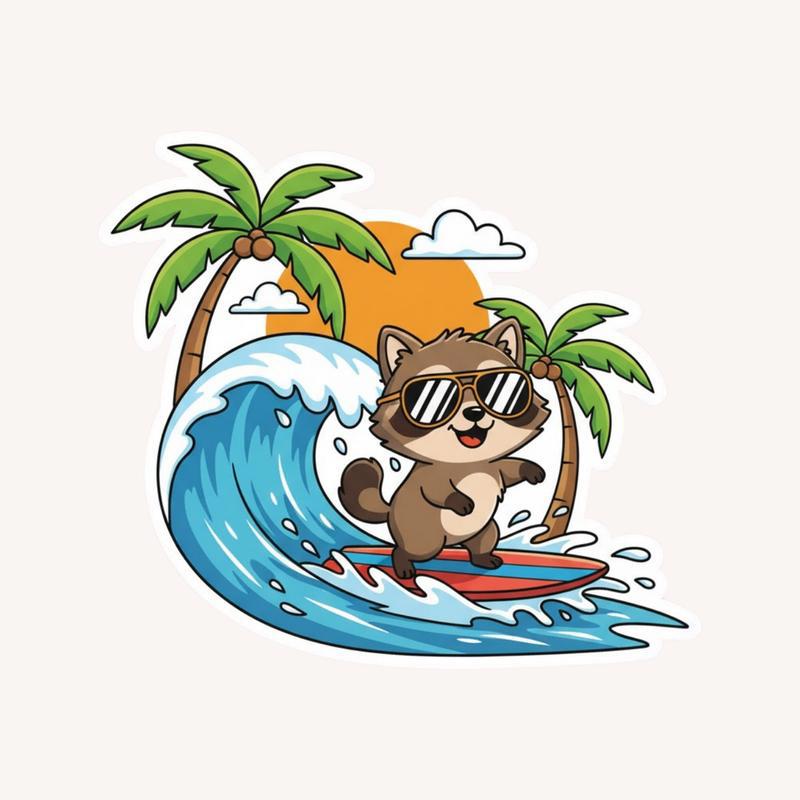 Raccoon Dog Surfer Sticker - Raccsy